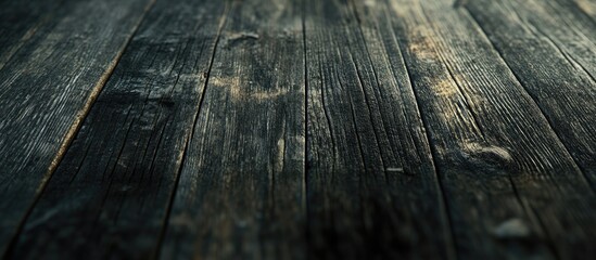 Aufkleber - Weathered dark wood surface with textured grains and scratches ideal for creative backdrops and visual content, positioned at a slight angle.