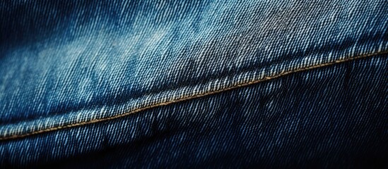 Poster - Close up of textured blue denim fabric with visible stitching and folds, rich blue tones, ideal for showcasing clothing or fashion concepts.