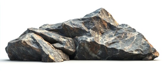 Aufkleber - Natural jagged dark grey rocky stones clustered together on a white background emphasizing texture and ruggedness of the rocks.