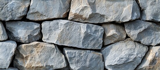 Fototapete - Textured background of irregular grey quarry stones in various shapes and sizes, showcasing natural imperfections and earthy tones.