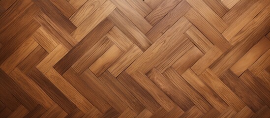 Fototapete - Textured wooden parquet floor with warm brown tones and interlocking herringbone pattern, ideal for background or product display, copy space available.