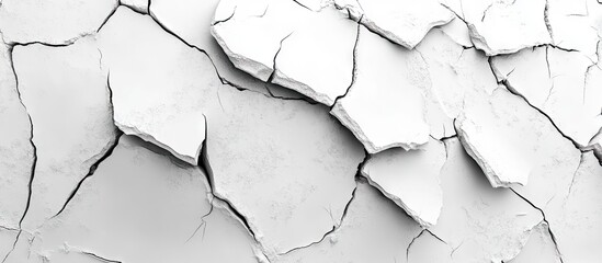 Leinwandbilder - Cracked white plaster texture with uneven surfaces and deep fissures against a clean white background creating a stark minimalist appearance.