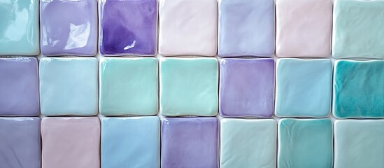 Aufkleber - Pastel mint blue and purple square tiles arranged in a grid pattern create a calming and soft aesthetic with smooth glossy textures.