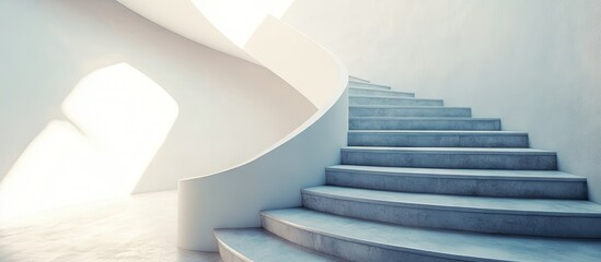Aufkleber - Modern spiral staircase with smooth gray steps ascending to bright light, minimalist white walls creating an open and airy atmosphere.