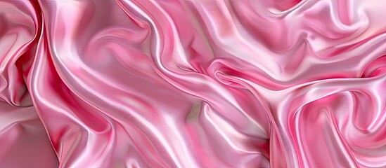 Leinwandbilder - Pink satin fabric with soft waves and delicate folds creating a smooth, luxurious texture; warm light reflections enhance the overall elegance.