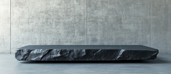 Fototapete - Sleek black stone slab on a minimalist concrete background showcasing sharp edges and smooth surface, ideal for modern design concepts