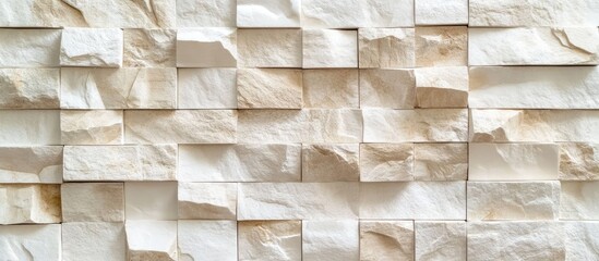 Poster - Textured wall background of irregular beige and white stones arranged in a striking pattern creating a unique and modern aesthetic appeal