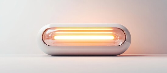 Leinwandbilder - Sleek white mockup of a levitating tube design illuminates with warm orange light, centered against a clean white background for an isolated view
