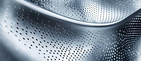 Leinwandbilder - Curved metallic textures with smooth surfaces in shades of silver and gray create a visually captivating design with intricate perforations and depth.