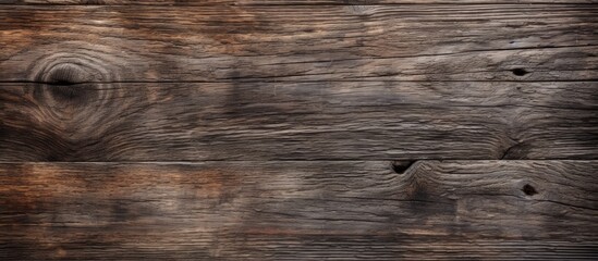 Aufkleber - Weathered wooden texture with gray and brown tones featuring knots and imperfections on a horizontal surface ideal for background or overlay use