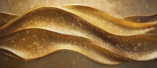 Poster - Luxurious abstract background with shimmering gold waves on a soft beige surface, creating an elegant and opulent design filled with sparkle.