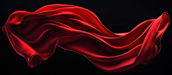 Aufkleber - Flowing red silk fabric on a black background, elegantly draped with soft curves and waves, showcasing rich texture and depth.