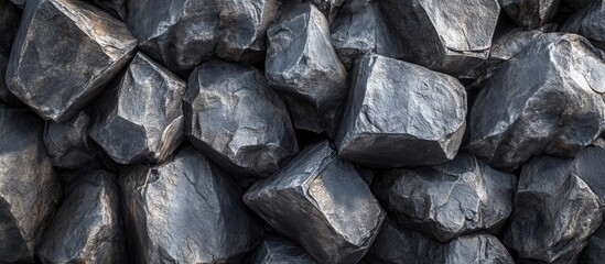 Fototapete - Textured grey quarry stone background with varying shapes and sizes of stones prominently featured, creating a rugged, natural appearance
