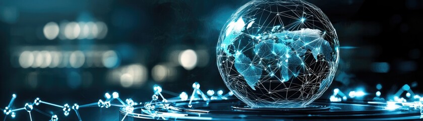 Global network connection, city lights background.  Website banner