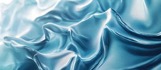 Poster - Blue silk fabric draping elegantly with soft folds and reflections against a subtle light backdrop creating a modern abstract texture design.