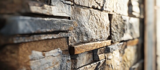 Aufkleber - Rustic chic stone wall texture featuring warm browns and cool grays with layered stones creating a stunning architectural aesthetic.