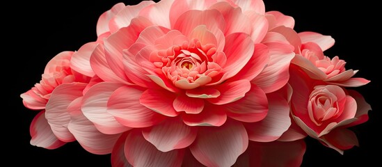 Aufkleber - Vibrant pink camellia flowers with layered petals against a deep black background, providing ample space for text or branding elements.