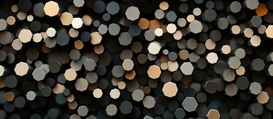 Poster - Abstract hexagonal grid textures with varying heights and shades in gold and black create a dynamic 3D effect on a dark background.