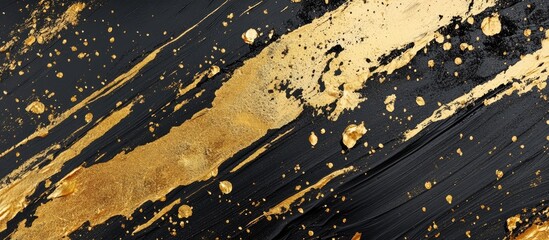 Leinwandbilder - Abstract black and gold textured background featuring bold golden streaks and splatters across a deep black canvas, creating a luxurious feel.