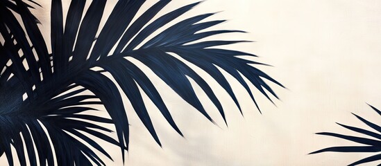 Poster - Palm fronds silhouettes in deep black against a soft beige background, creating a tranquil beach atmosphere perfect for wallpaper decor