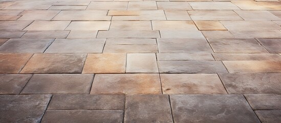Aufkleber - Abstract textured paving slabs in warm earthy tones arranged in a grid layout against a soft blurred background providing ample copy space.