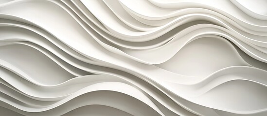 Poster - Futuristic monochrome wavy lines create a dynamic surface with depth and texture in shades of white and grey, emphasizing modern aesthetics.