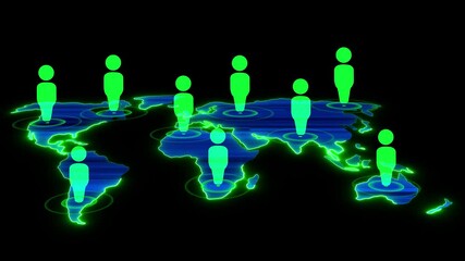 Network growing loop 3d animation Animation of lines and dots connecting people. Global network connections and social networking concept. man connecting to white 3d-men after appearing