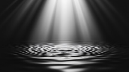 Poster - Monochromatic black and white rippling water reflecting light in a serene setting