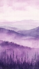Aufkleber - Exploration of serene watercolor gradients blending purple hues in a tranquil mountain landscape