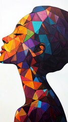 Poster - Portrait of a woman with a colorful geometric pattern glowing gently in soft light in a tranquil setting