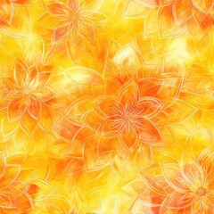 Aufkleber - Colorful watercolor doodles featuring vibrant orange flowers with intricate patterns on a sunny background