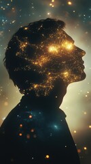 Poster - Conceptual visualization of a man's profile showcasing interconnected neural patterns and luminous connections