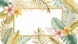 © BrilliantPixels - Tropical Watercolor Frame Gold Border, Palm Leaves, Plumeria Flowers, Botanical Illustration, Invitation Template, Tropical Background Tropical, Watercolor