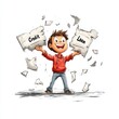 © Serjio - Hombre feliz rompiendo papeles de carga financiera en un entorno alegre