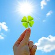 © Sai Pavan - hand holding a single four-leaf clover, macro shot
