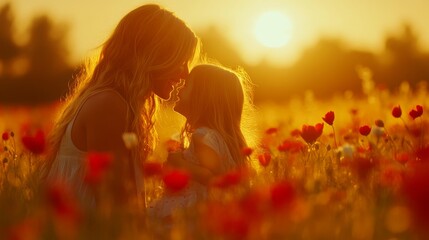outdoors, an indian mother and her daughter hug tightly, celebrating the warmth and love of their fa