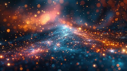 Wall Mural - abstract digital art, shimmering particles, swirling nebula, vibrant lights