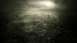 © creative - Aerial view of apocalyptic city, smoke, destruction, overcast sky, disaster scene for film use