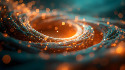 Wall Mural - Vibrant Glowing Orange Particles Abstract Spiral Bokeh Effect Blue Digital Art