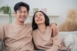 © Hip.hub - Happy couple enjoying cozy moment at home in comfortable outfits and warm atmosphere