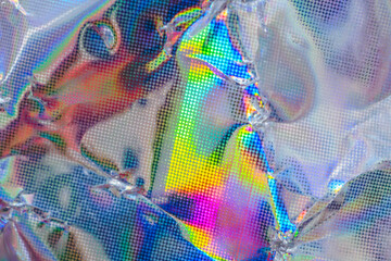 Canvas Print - holographic rainbow wrinkled foil iridescent texture abstract hologram background