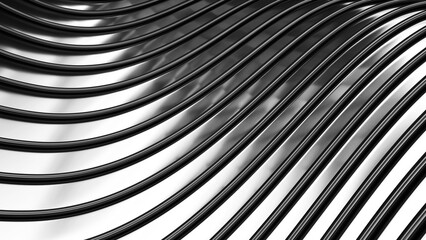 Poster - Gold striped pattern background, wavy lines design, abstract minimal metallic background for business presentation, 3d illustration.