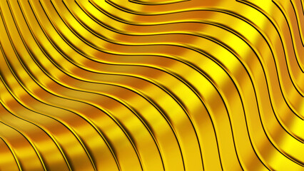 Poster - Gold striped pattern background, 3d lines design, lustrous metallic waves background.