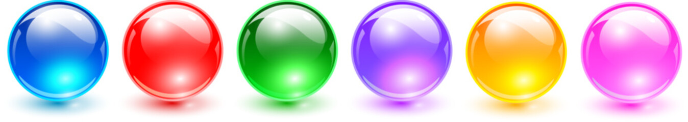 Aufkleber - Glass balls set, multicolored 3d shiny spheres collection.