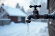 © supansa - Frozen Spigot Dripping in a Winter Wonderland A Still Image of Icy Water and a Snowy Landscape