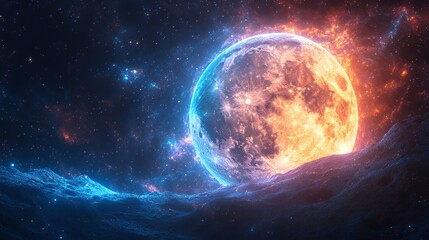 Wall Mural - stunning cosmic landscape with vibrant moon and colorful starry background