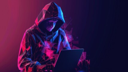 Professional hacker crime in digital system hack computer protection of user with coding program in colorful light of cyberspace style theme. Dangerous hacking in technology and criminal theme. AIG53.