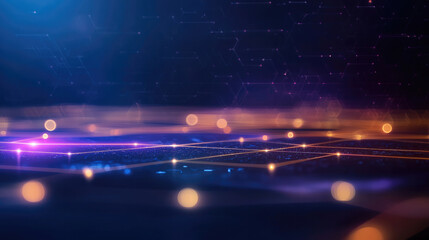 Poster - Abstract digital background with glowing lines and bokeh effects