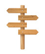 © backup16 - 3d wooden signboard vector illustration. Realistic wood sign post. Blank arrow with wood texture, plywood road pointer. City guidance.