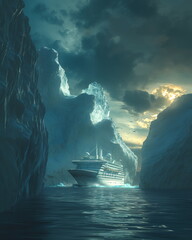 Wall Mural - a cruise ship sits next to an iceberg the massive _001